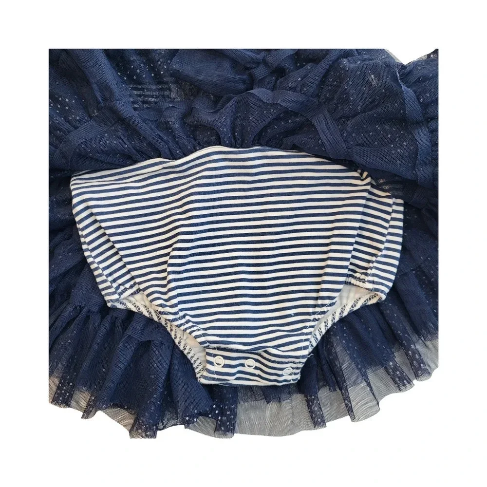 Little Me Blue and White‎ Baby Girls Popover Tutu Dress Size 6m